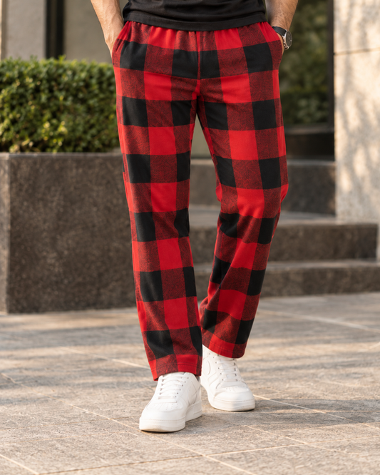 Straight-Fit Jogger Pants (Apple Red Checks) #1256