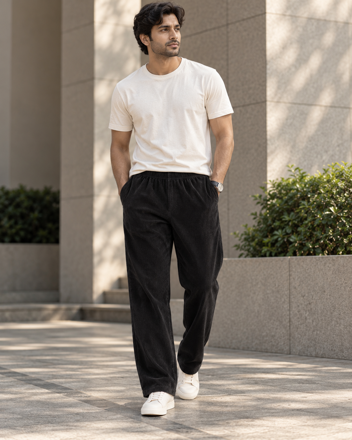 Corduroy Straight-Fit Jogger Pants (Deep Black) #1254