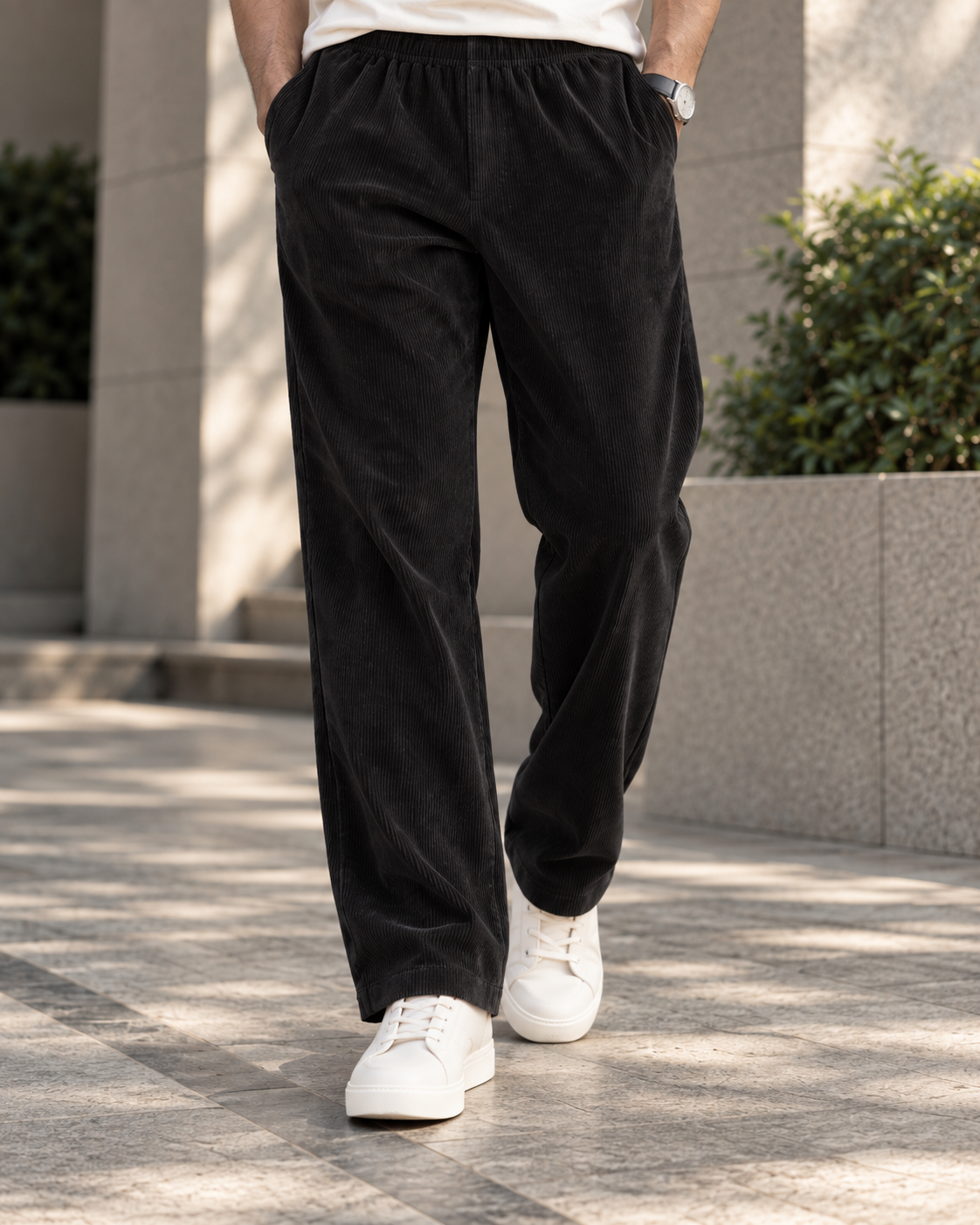 Corduroy Straight-Fit Jogger Pants (Deep Black) #1254