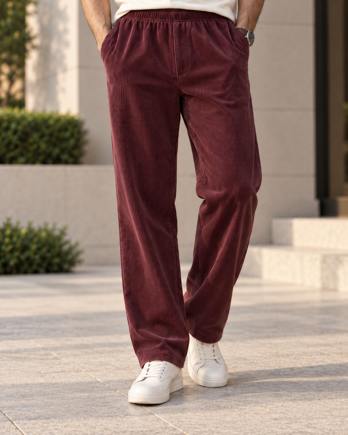 Corduroy Straight-Fit Jogger Pants (Deep Wine) #1252