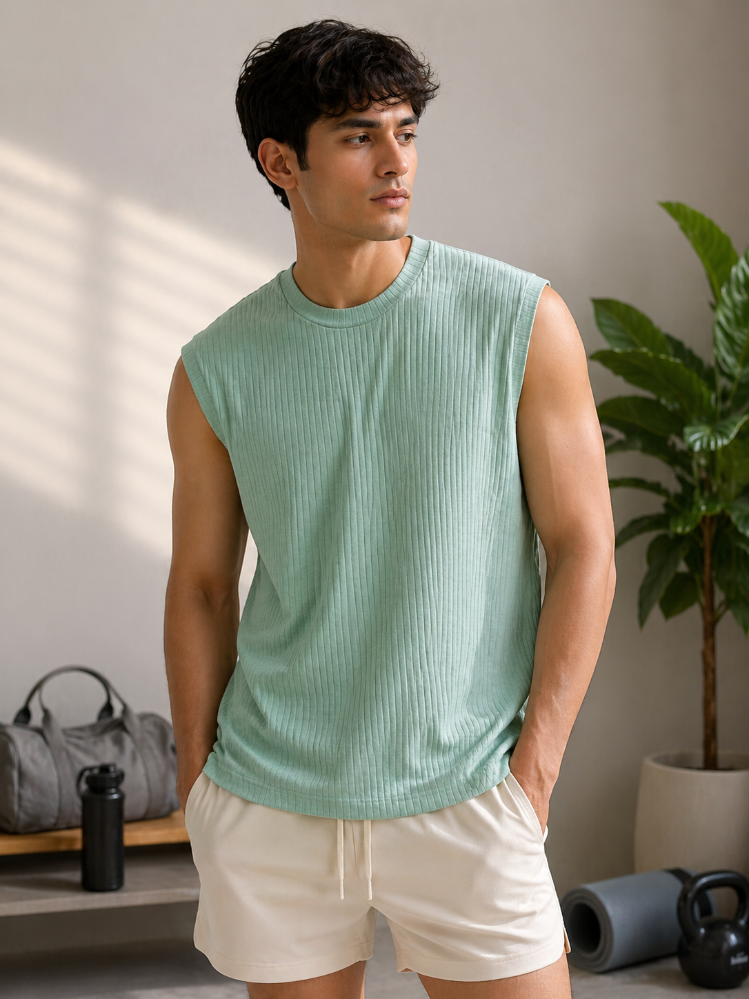 Ribbed 100% Cotton Sleeveless Tee #1048