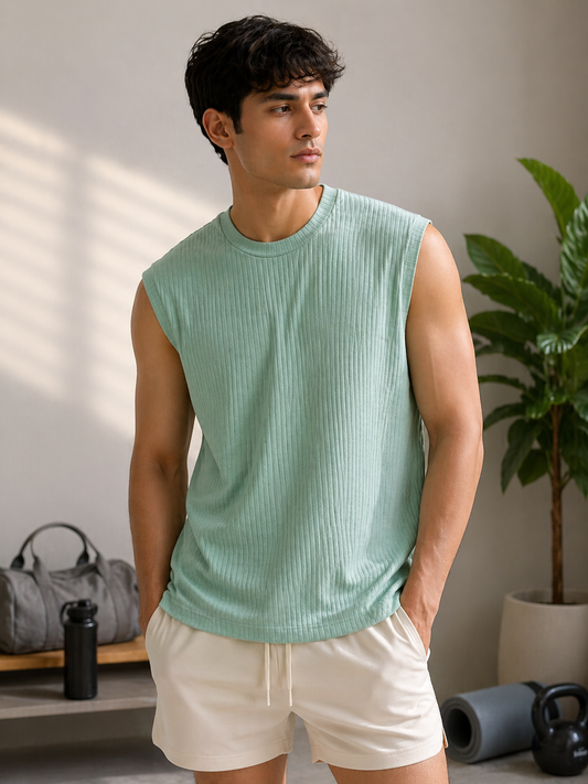 Ribbed 100% Cotton Sleeveless Tee #1048