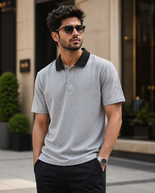 Premium Cotton Polo T-shirt (Melange Grey) #1110