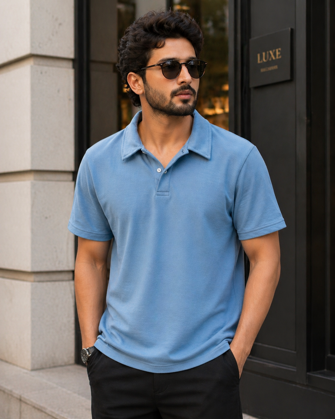 Cotton Polo T-shirt in Heavy GSM (Silk Blue) #1111