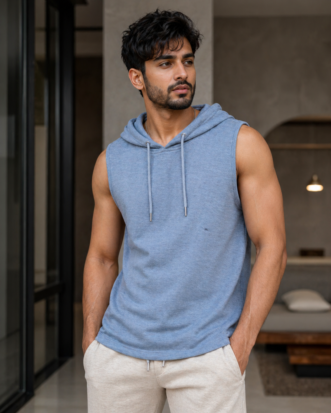 Hooded Tank Top in Premium Cotton #1049 (Melange Grey)