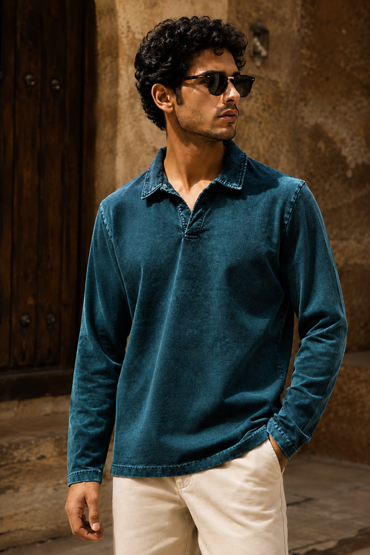SEA GREEN - Acid-Wash Vintage Polo Tee #1187