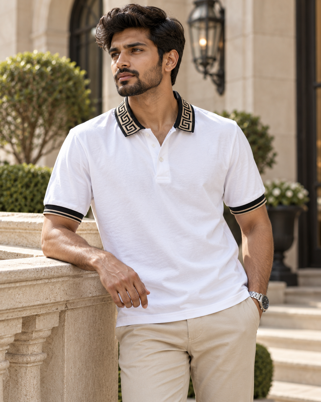 Premium Polo T-shirt with Greek Key Collar #1276