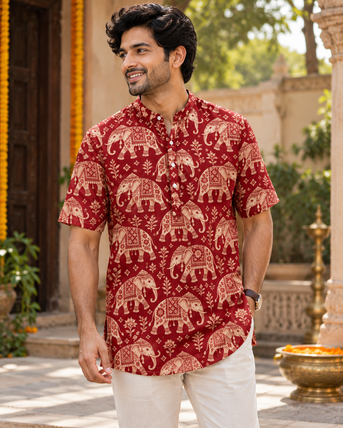 Men's Printed Short Kurta #1360