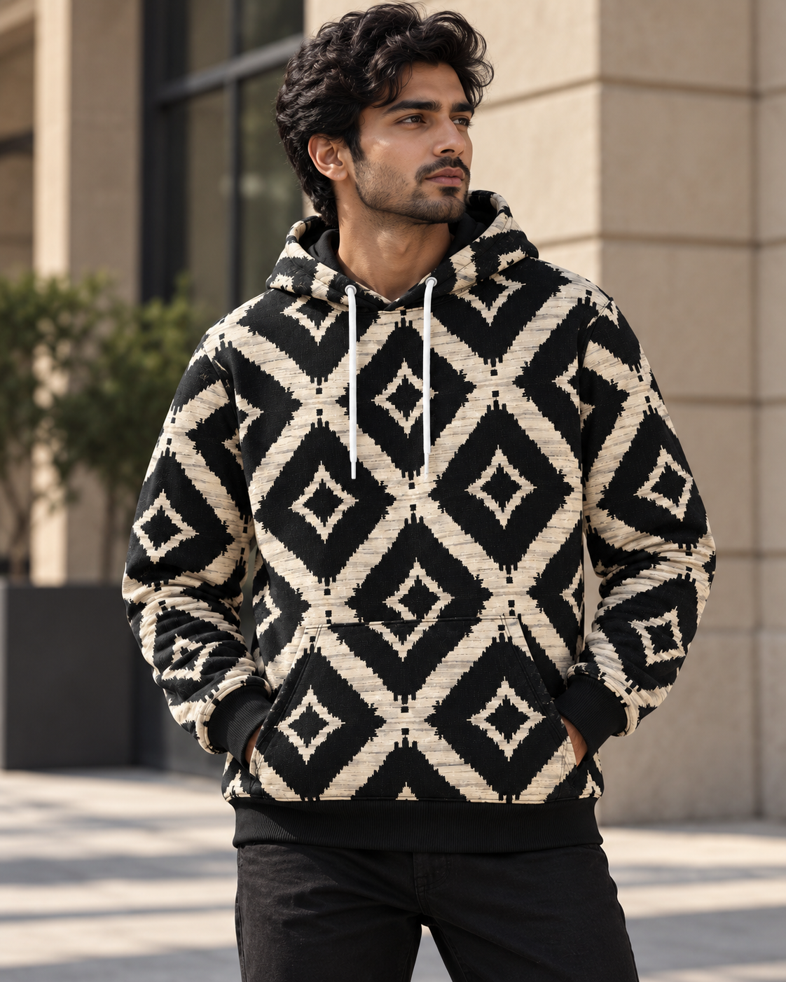 Ikat Diamond Printed Hoodie #1359