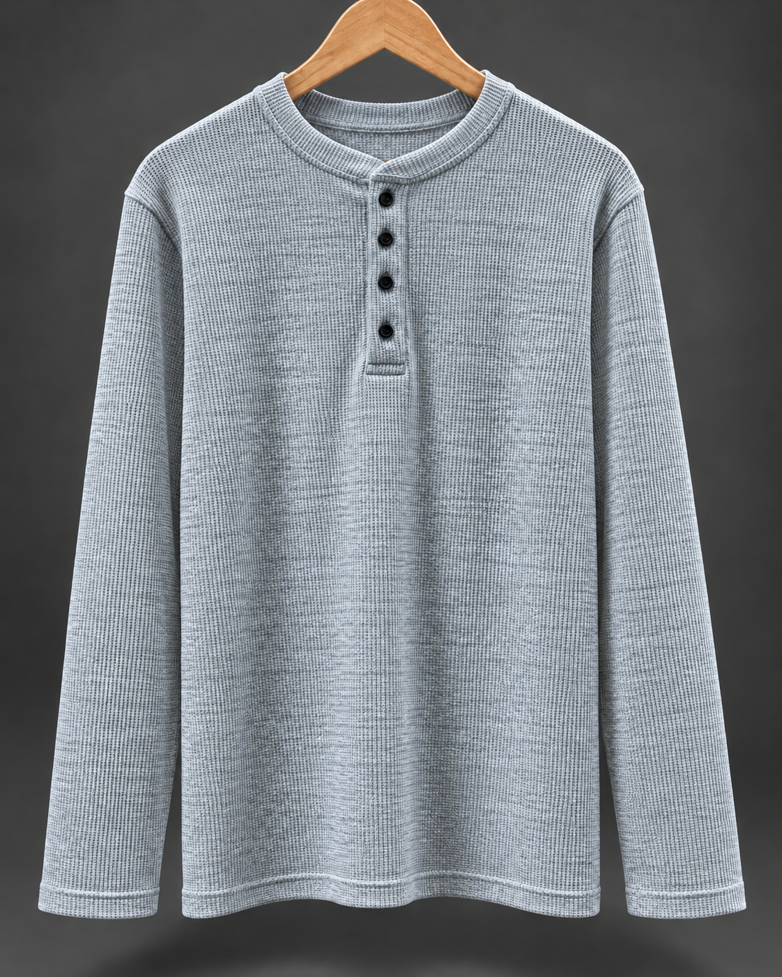 Melange-Grey Waffle Knit Henley T-Shirt #1339
