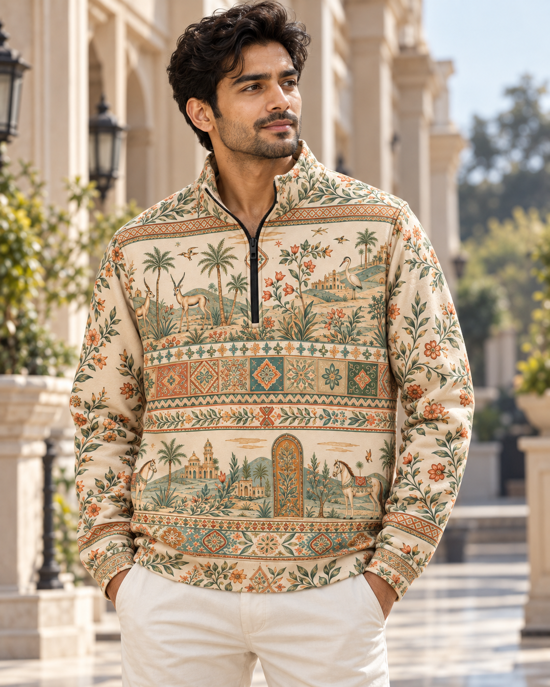 Printed Half-Zip Sweatshirt #1352