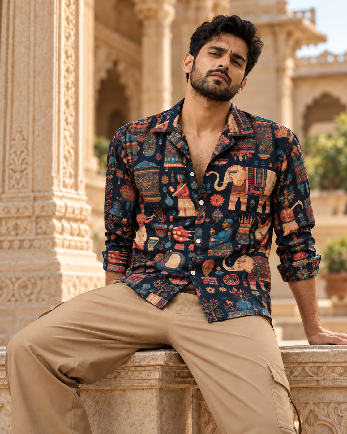Printed Shirt with Cuban Collar #929