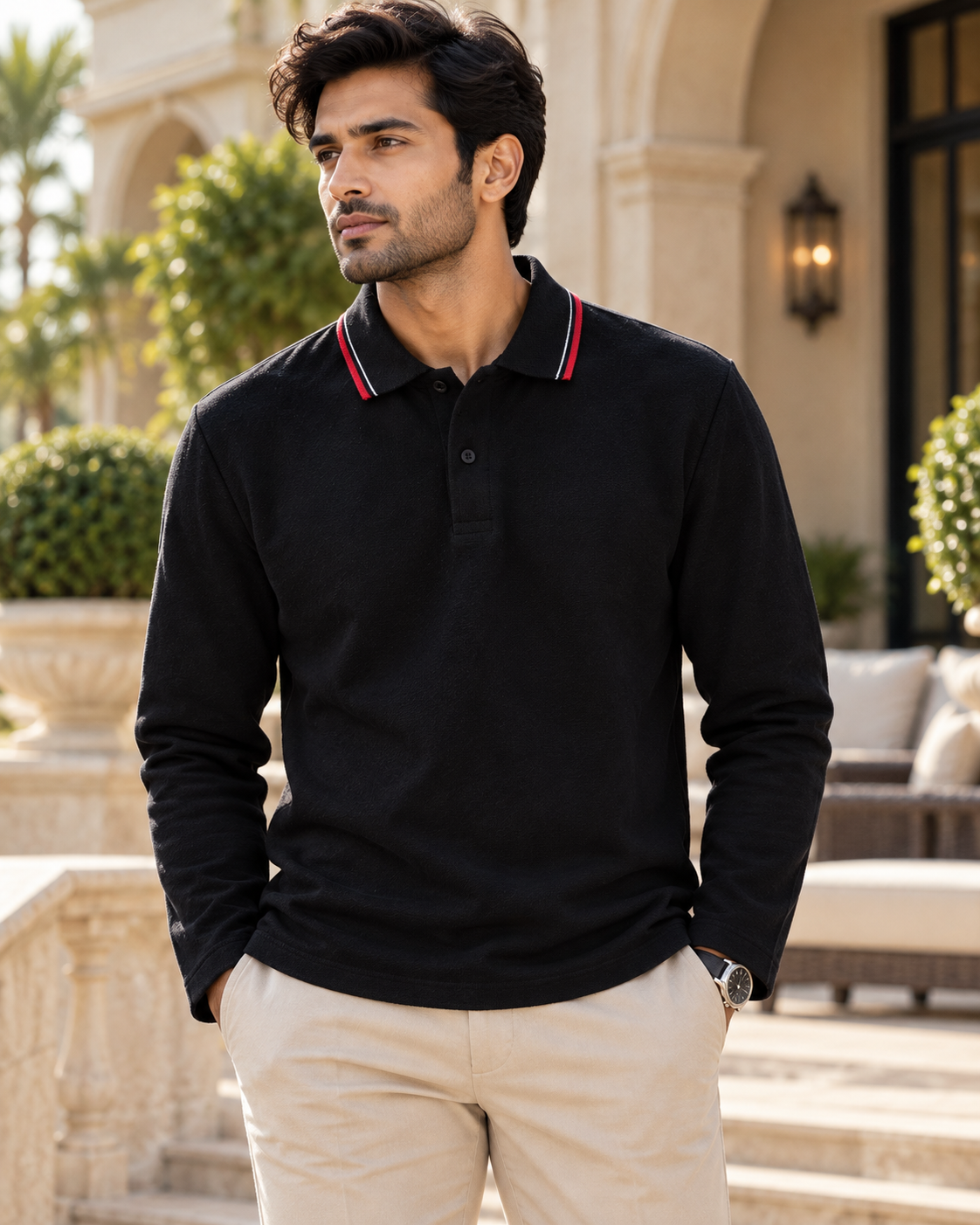 JET BLACK - Long Sleeve Luxury Polo Tee #1367