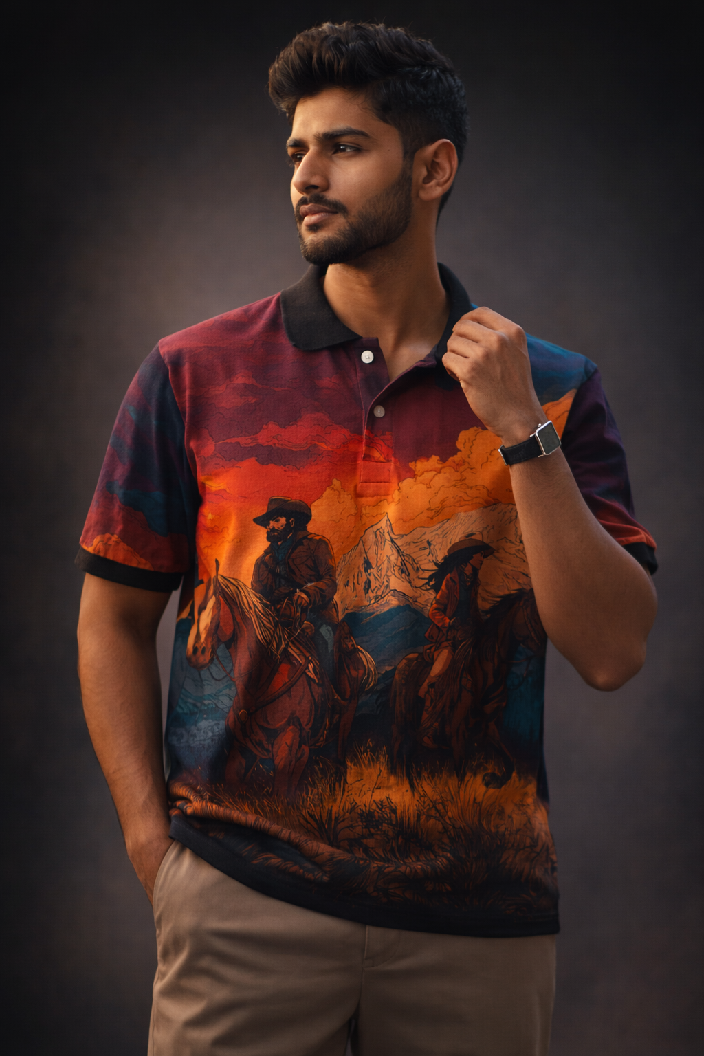 Ride Into Sunset - Premium Cotton Polo T-shirt #1072