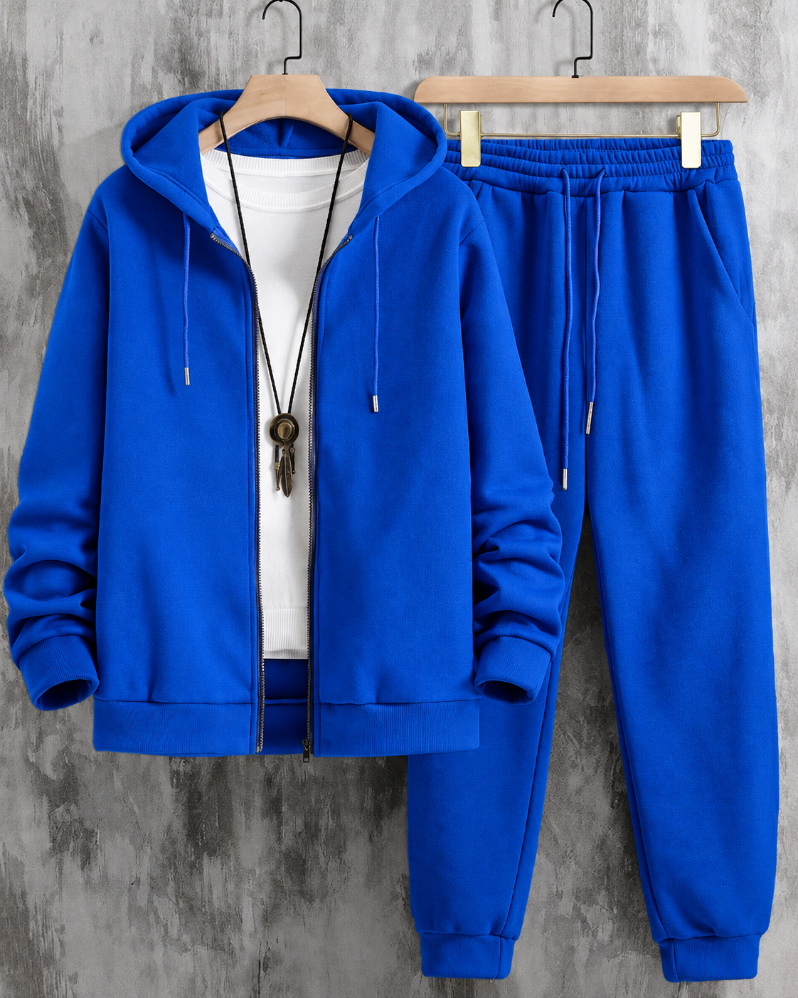 Men Zip Up Drawstring Hoodie & Sweatpants Co-ord Set Without Tee #1319