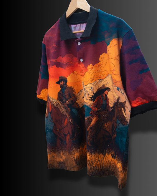Ride Into Sunset - Premium Cotton Polo T-shirt #1072