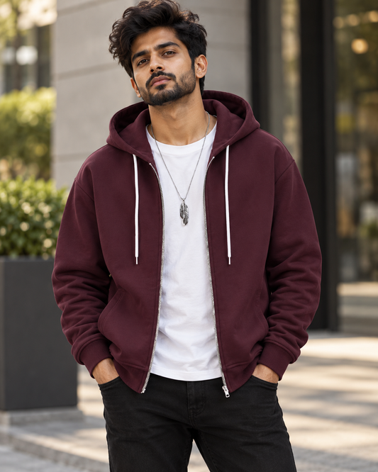 Wine Red Zip Up Hoodie (without T-shirt) #1329