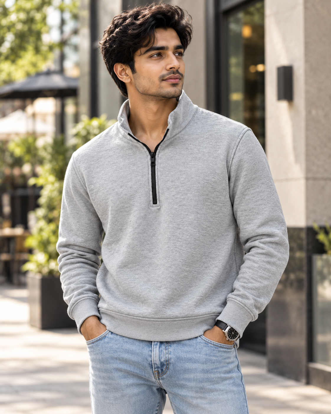 Melange Grey - Half-Zip Sweatshirt #1374