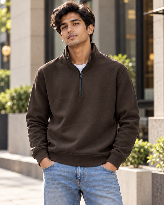 Choco-Brown Half-Zip Sweatshirt #1344