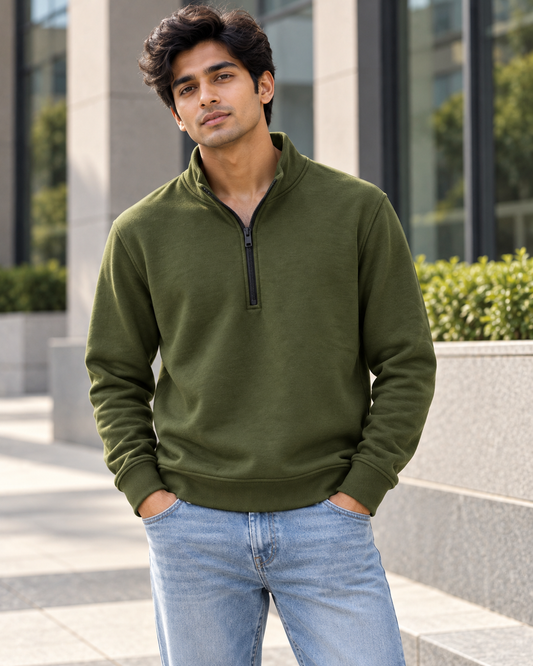 Army Green - Half-Zip Sweatshirt #1372