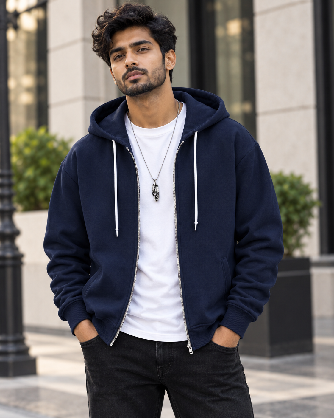 Navy Blue Zip Up Hoodie (without T-shirt) #1330