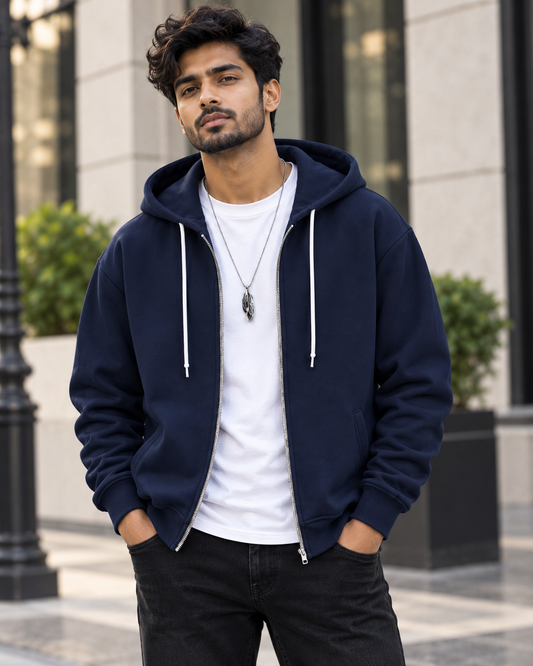 Navy Blue Zip Up Hoodie (without T-shirt) #1330