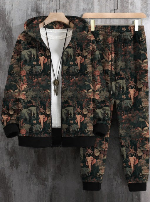 Men Zip Up Drawstring Hoodie & Sweatpants Co-ord Set Without Tee #871